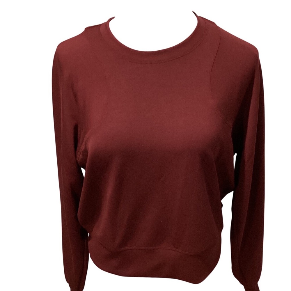 Halara Women Burgundy Modal Blend Crewneck Sweatshirt Curved Seam Pullover Small